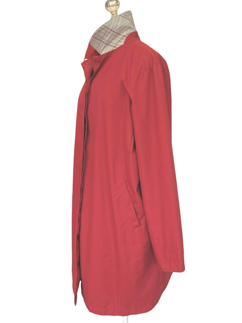 Vintage Eddie Bauer Red Rain Coat Car Coat Hidden Buttons Lined Jacket Medium